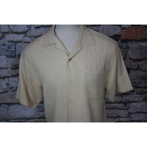 TEHAMA Men's Hawaiian Shirt Beige Rayon Poly Luxurious Fabric S/S Medium